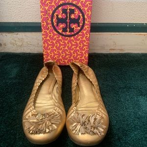 Gold Tory Burch Tassle Flats